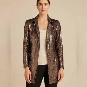 BOSTON PROPER Sequin Open Front Blazer Jacket In Bronze. Size Small NWT